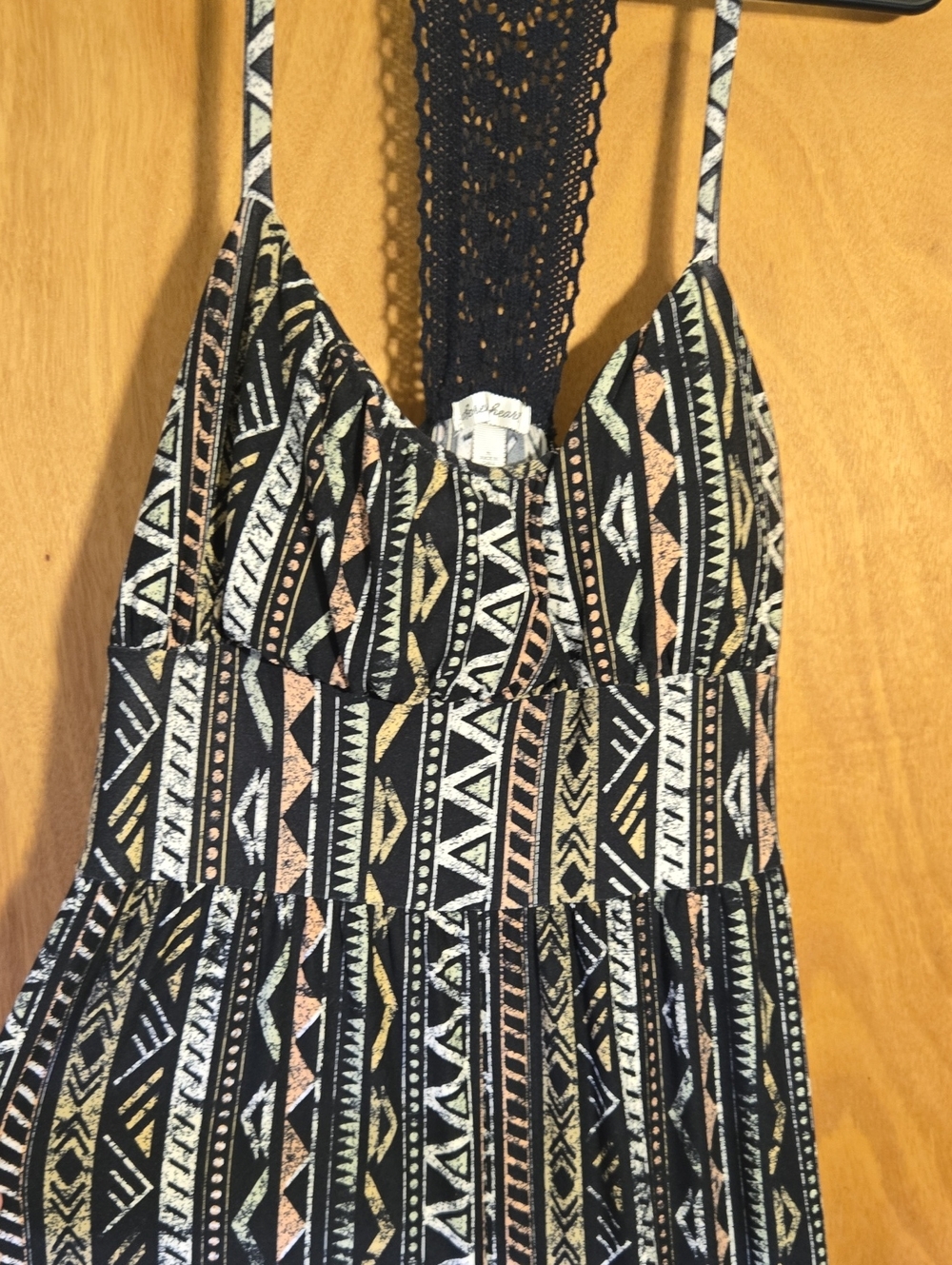 Derek Heart Black Aztec-Print Wide Leg Jumpsuit with Crochet Racerback